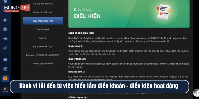 Hành vi lỗi đến từ việc hiểu lầm điều khoản - điều kiện hoạt động