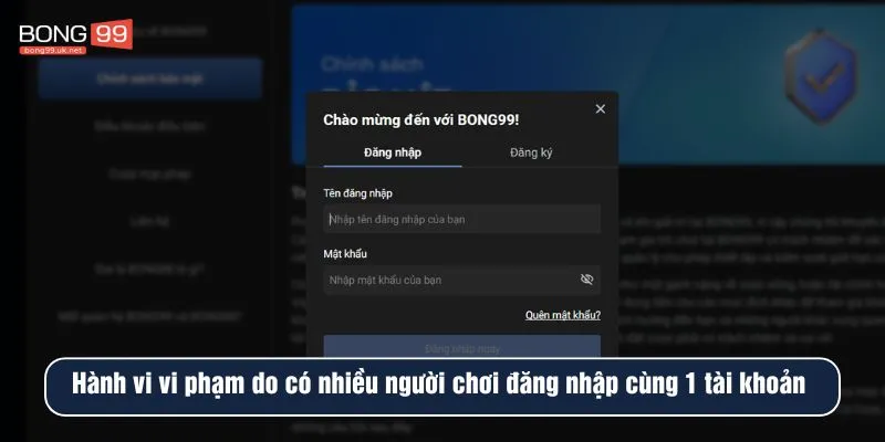 Hành vi vi phạm do có nhiều người chơi đăng nhập cùng 1 tài khoản
